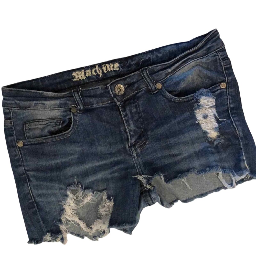 Machine Jeans Distressed Denim Cut Off Shorts Medium Wash Size 9 Distressed